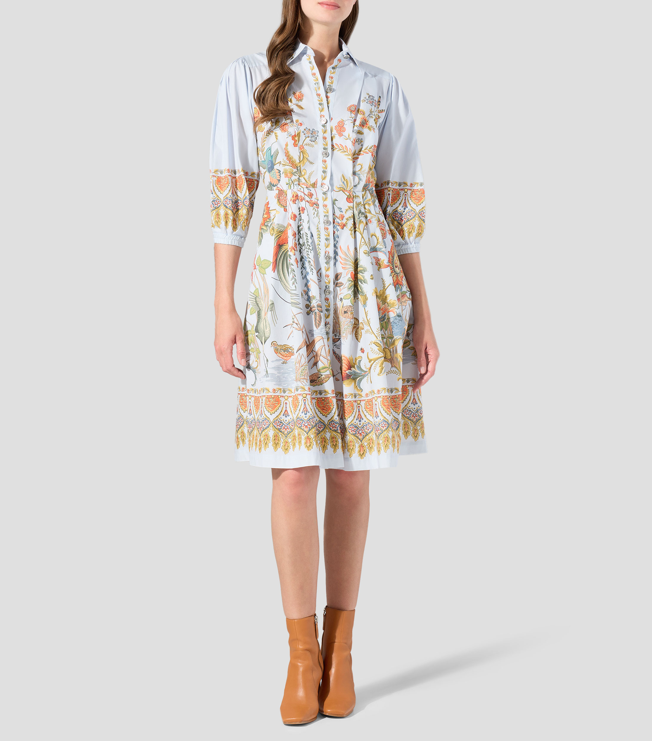Vestido camisero mini con manga larga estampado Mujer